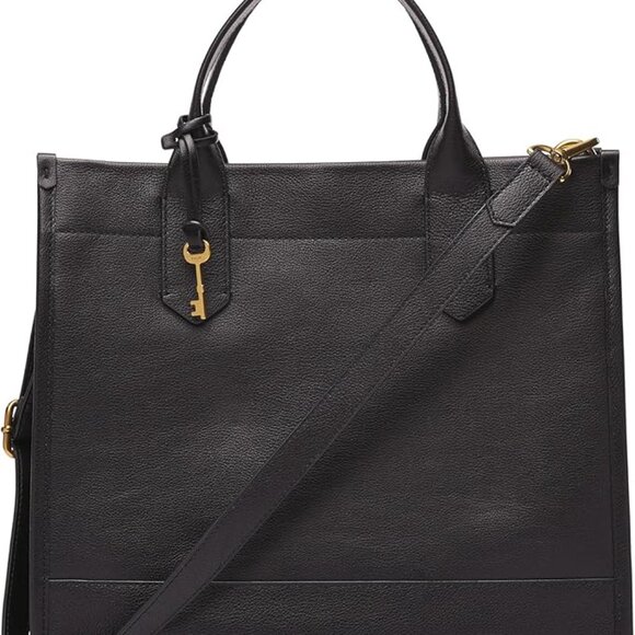 Fossil Leather Tote Black with Multiple Pockets - Picture 2 of 4
